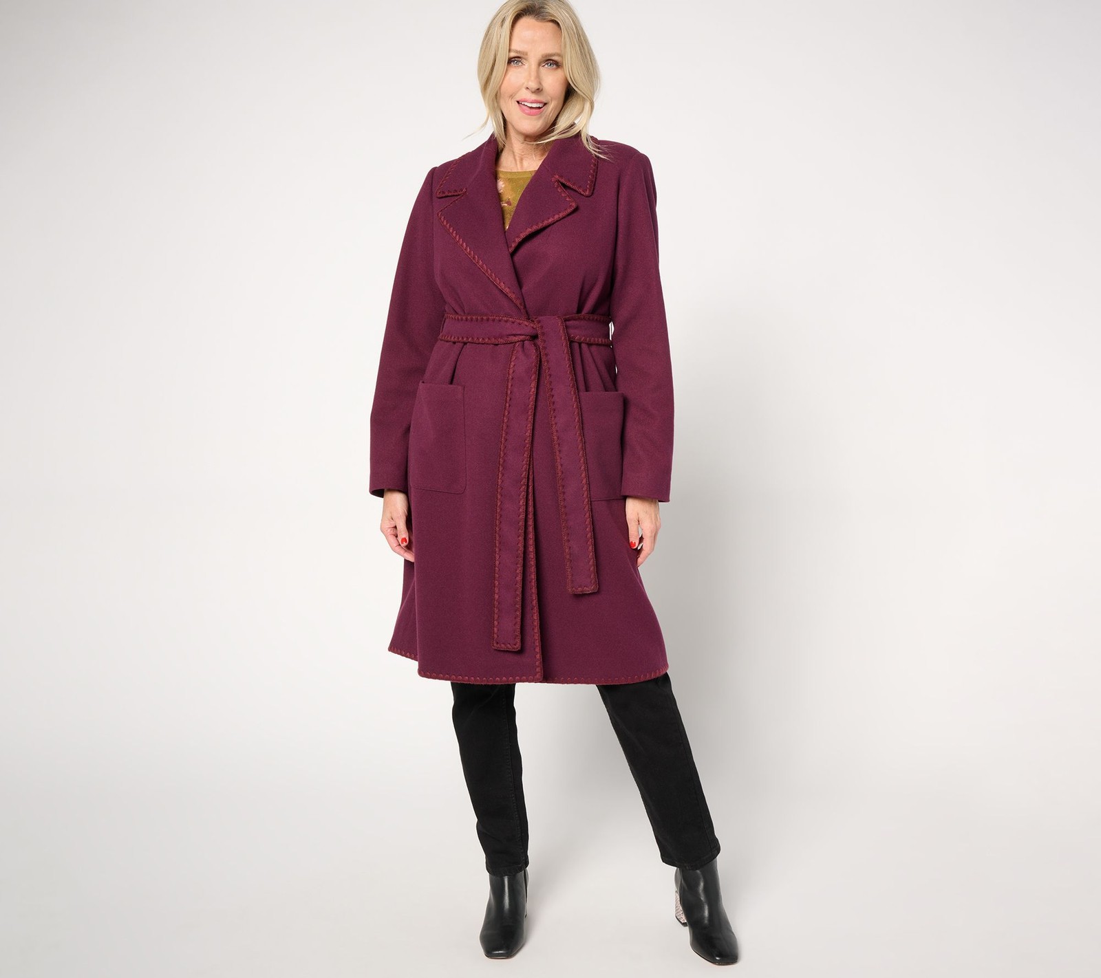 BEAUTIFUL by Lawrence Zarian Women's Jacket Sz S Belted Double Purple A660961