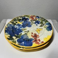 Pier 1 Imports Melamine Salad Dessert Plates BUTTERFLY FLORAL 9” Set of  4