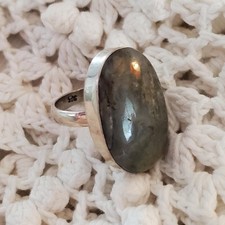 Sterling Silver Labradorite Ring Size 8.5 Oval Cabochon 925 Gemstone Boho