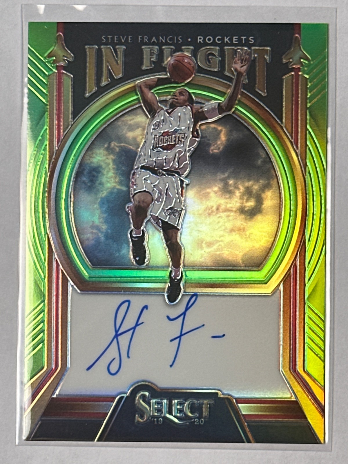 2019-20 Panini Select Basketball Steve Francis Neon Green In Flight Auto 99/99