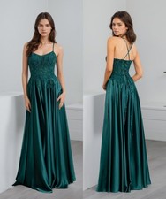 NEU Damen Satin Lang Perlenbesetztes Abendkle...
