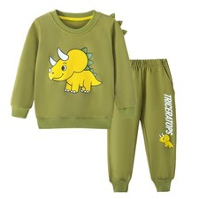 Boy 2 Piece Cotton Pullover and Sweatpants Set with Dinosaur Applique, Green ...