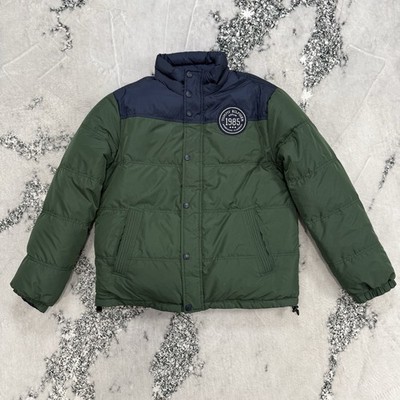 Tommy Hilfiger Down Puffer Jacket Mens L Green Blue Colorblock Winter 1985 Logo