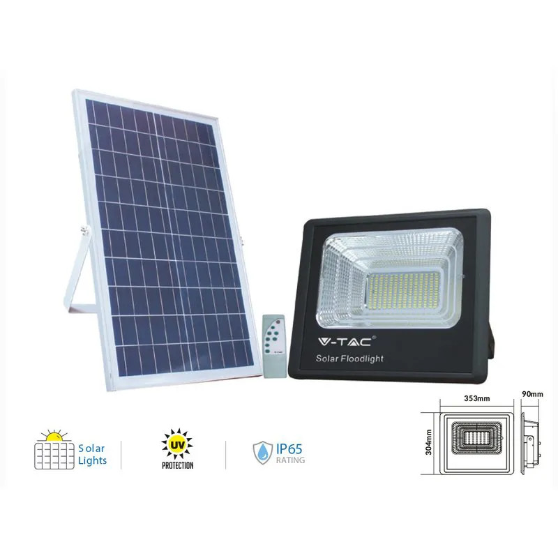 Faro Led Flood Light Con Pannello Solare 200W Neutro 4000K IP65 Telecomando Incl