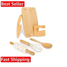 Wooden Kids Safe Knife and Kids Baking Set for Real Cooking, 6 PCS Toddler Mo...