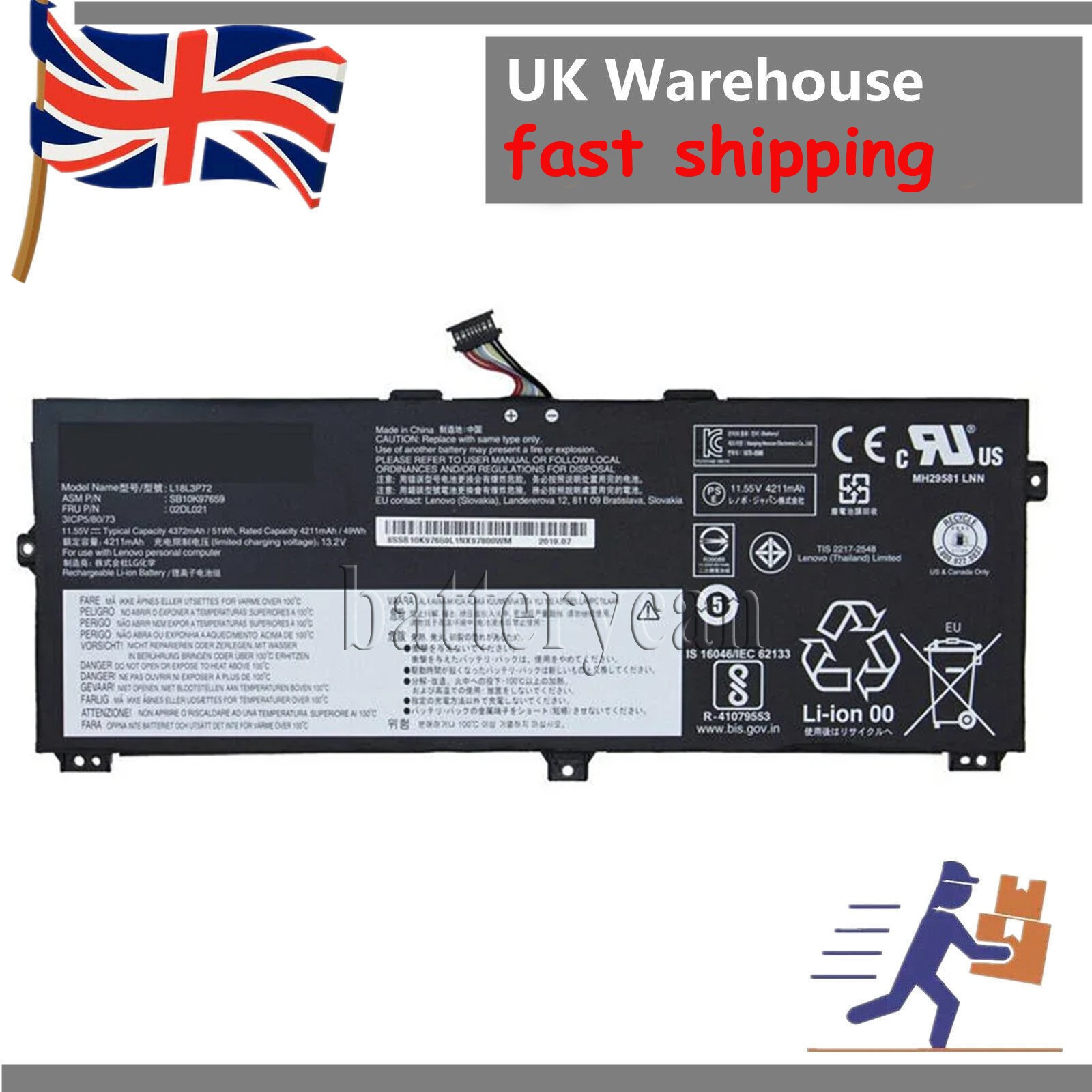 Battery L18L3P72 L18M3P72 For Lenovo ThinkPad X390 Yoga X13 Yoga Gen 1St