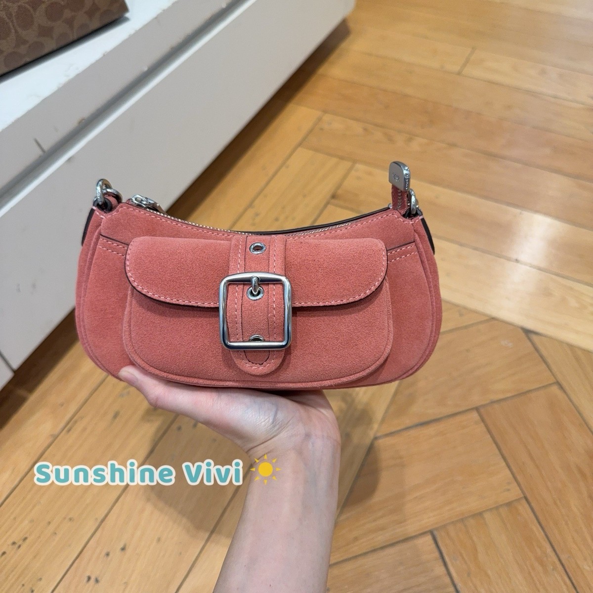 NWT Coach Ashton Mini Shoulder Bag in Silver/Pink Suede & Smooth
