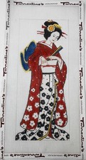 Vintage Handpainted Geisha Girl 15 3/4" x 8 1/4" Needlepoint Canvas