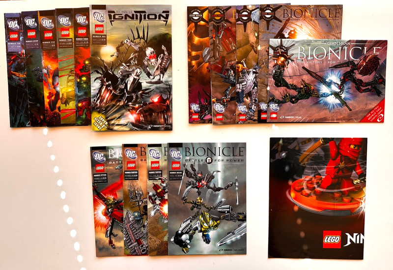 LEGO DC Comic Book Lot Used 2000s Bionicle Ignition Glatorian  & Ninjago poster