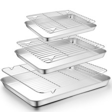 TeamFar Baking Sheet with Rack Set 3 Pans  3 Racks , 19.6/16/12.5 Inch Stai...