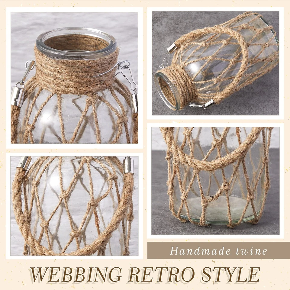 Set of 4 Rope Net Dry Flower Glass Vase 7.9 x 4 Inches Wicker Farmhouse Vase ... - Image 2 of 4