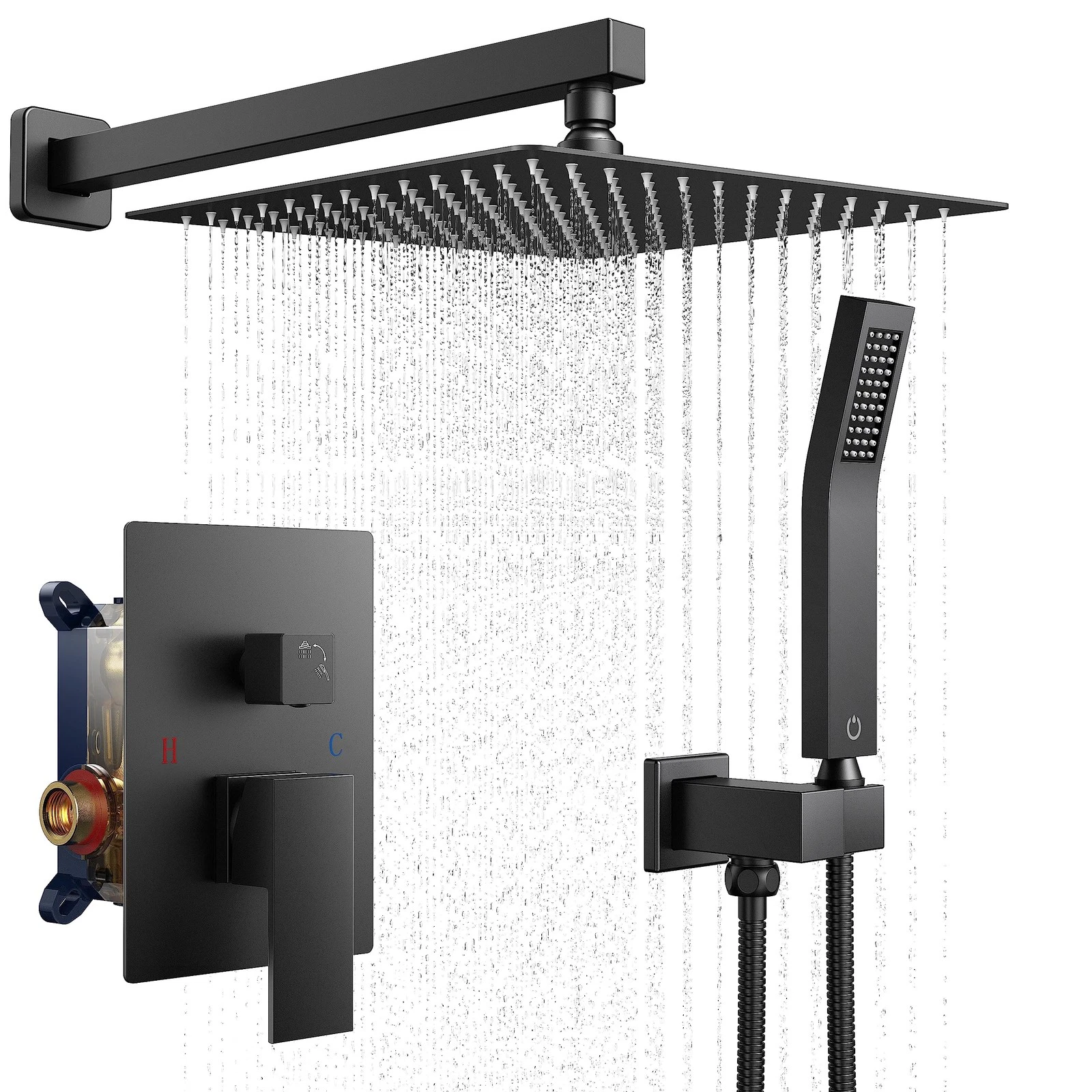 FORIOUS Rain Shower Head System, 12 Inch Shower Faucet Set