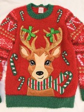 Holiday Time Girls Reindeer Sweater Ugly Christmas Sweater Party Sz M 7-8