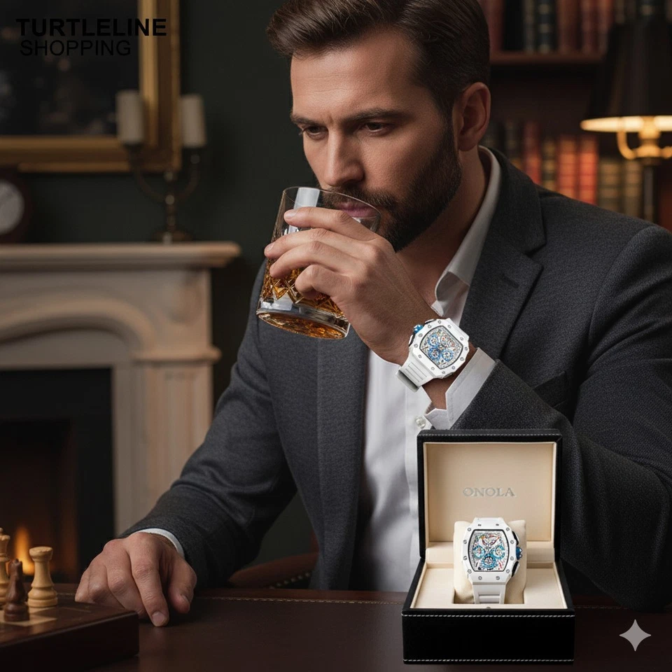 Reloj de cuarzo de lujo para hombre ONOLA - Impermeable, correa de silicona, multifuncional Foto 3 de 4