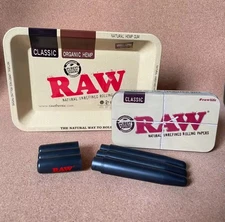 Raw Brand Rolling Tray with Preroll containers and Tin
