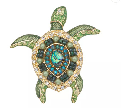 NAPIER Gold Tone Turtle Brooch Pin Green  - New!