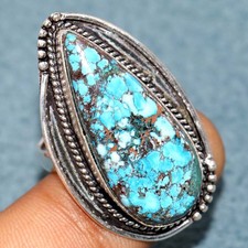 925 Silver Plated Turquoise Ring US 9 Holiday Theme Jewelry Most Beautiful GW