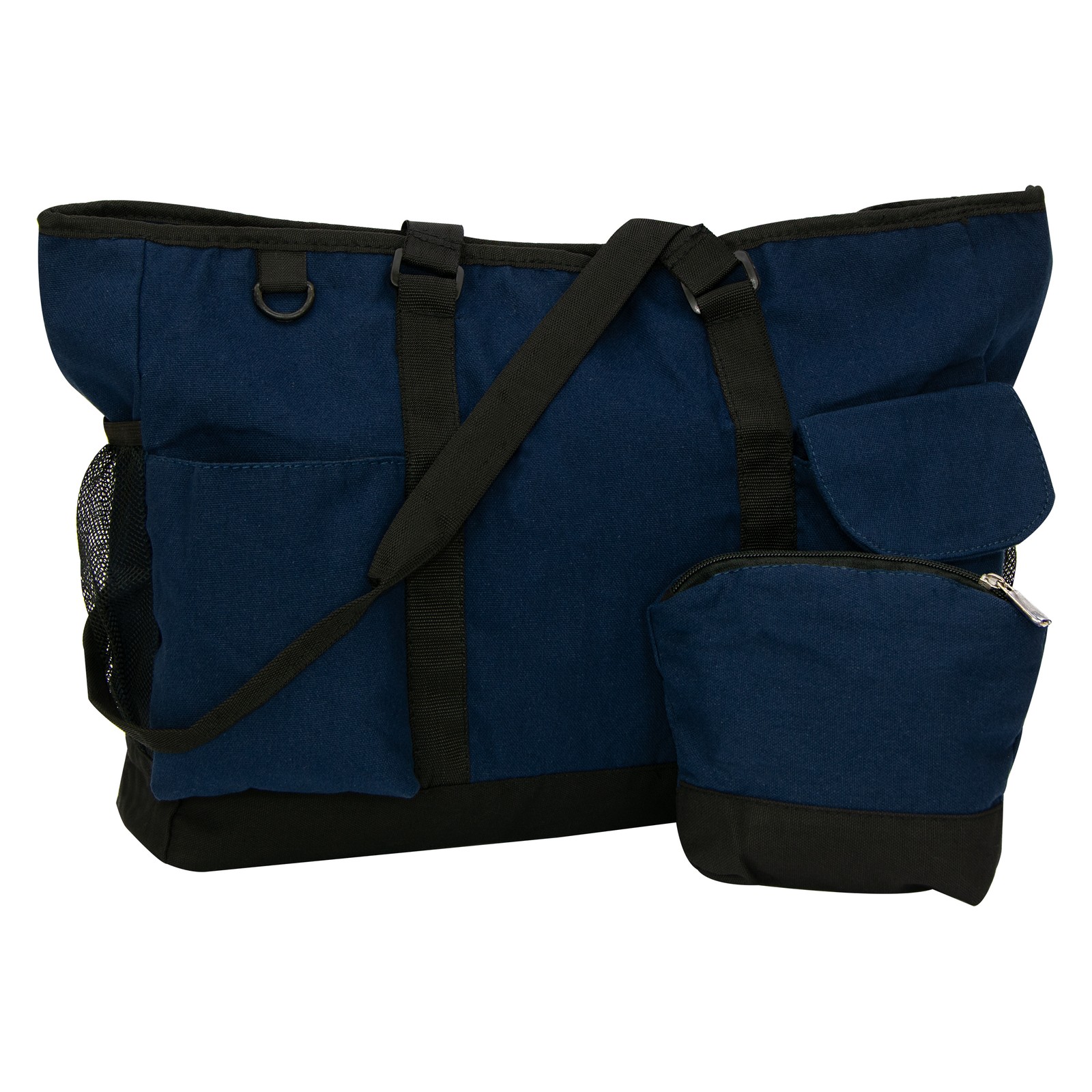 Gold Coast Oversized Multipocket Soft Canvas Tote with Cosmetic Pouch in Navy