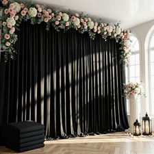 Black Polyester Photo Backdrop Curtain 2 Panels 10x10ft Drapes Decor Set