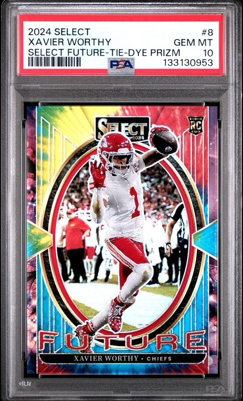 2024 Select Xavier Worthy Tie Dye Rookie Card /25 Chiefs PSA 10 POP 1 RC NFL