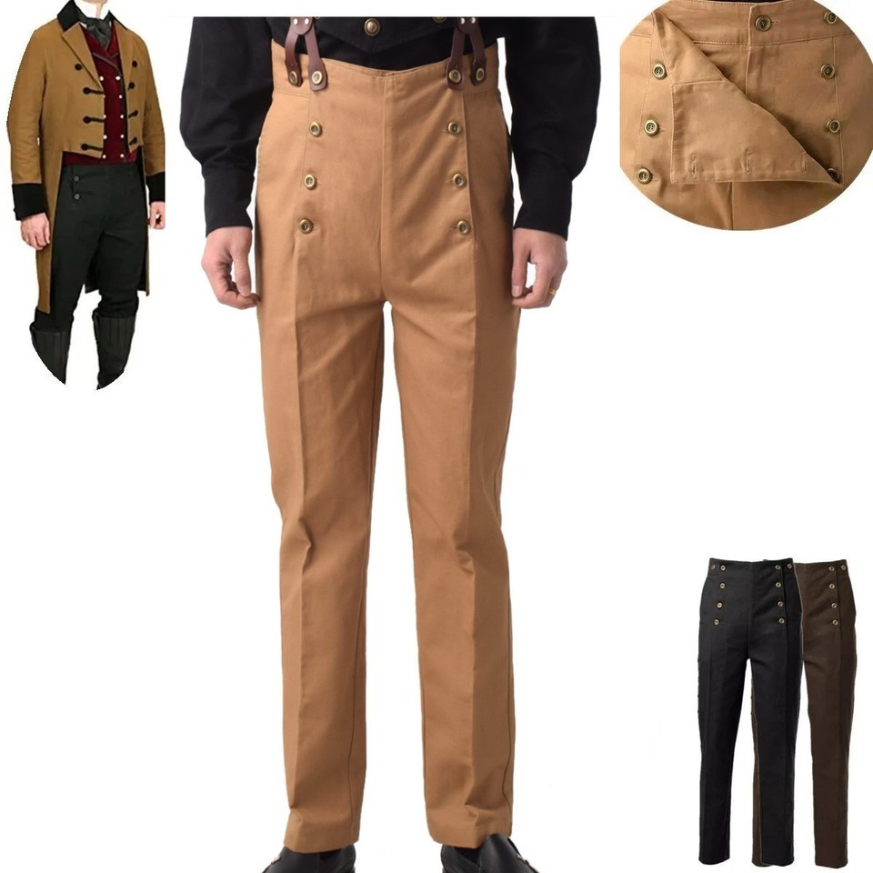 Hombres Pantalones Victorianos Regencia Otoño Frente Pantalones Arquitecto Pirata Steampunk