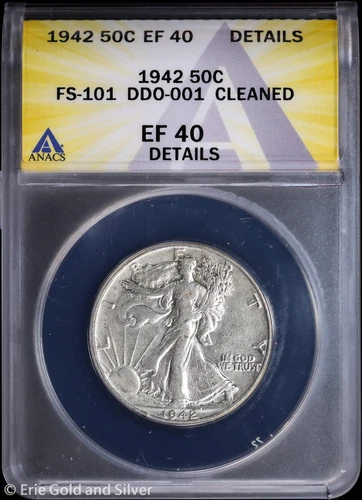1942 50C Walking Liberty Half Dollar ANACS XF 40 Details | FS-101 DDO-001
