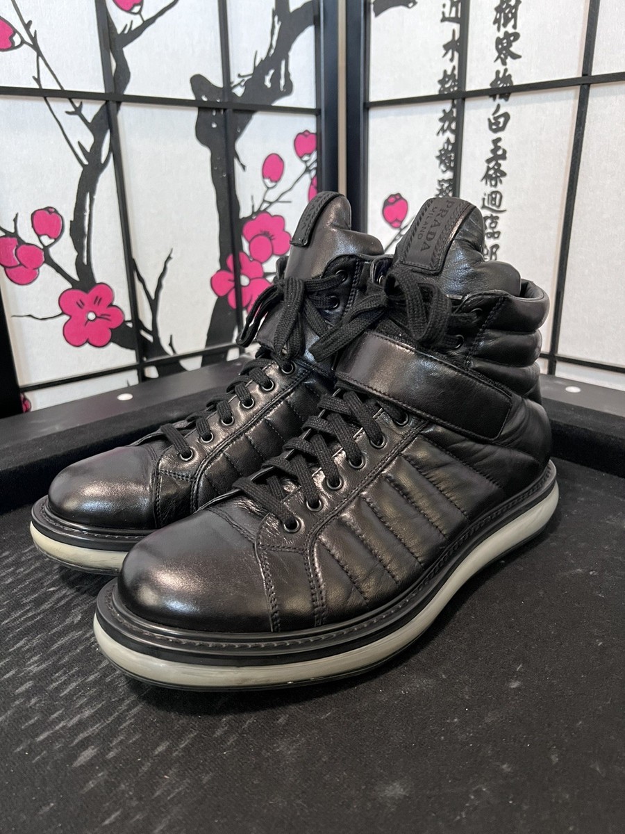 PRADA Leather AIR SOLE Platform High-Top Sneakers/ Boots Black