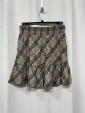 Old Navy Women s Brown Plaid Smocked Elastic Waist Ruffled Hem Mini Skirt L