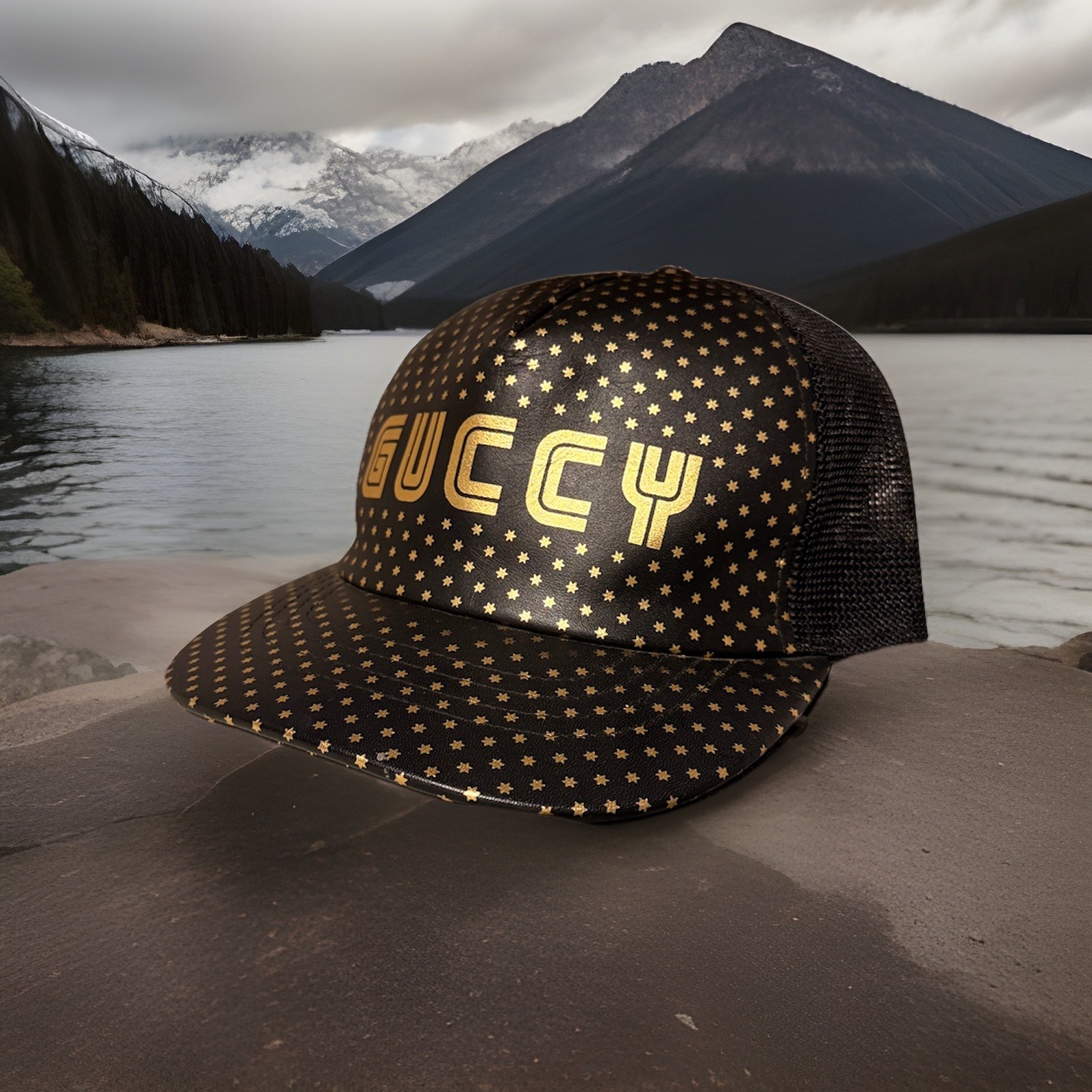 Gucci X Sega Leather Baseball Cap with Guccy Stars Design