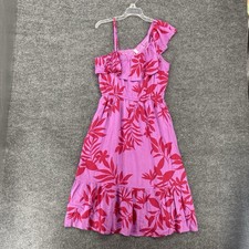 Old Navy Purple Hibiscus Floral Midi Dress Womens M One Shoulder Tropical