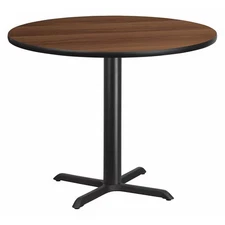 Round Walnut Table Top,Round w/X-Base,42", Laminate Top, Wood Grain Flash