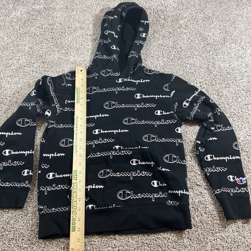 Champion Sweater Boys Large Black White Logo Hoodie Sweatshirt Boys Youth - Picture 5 of 6