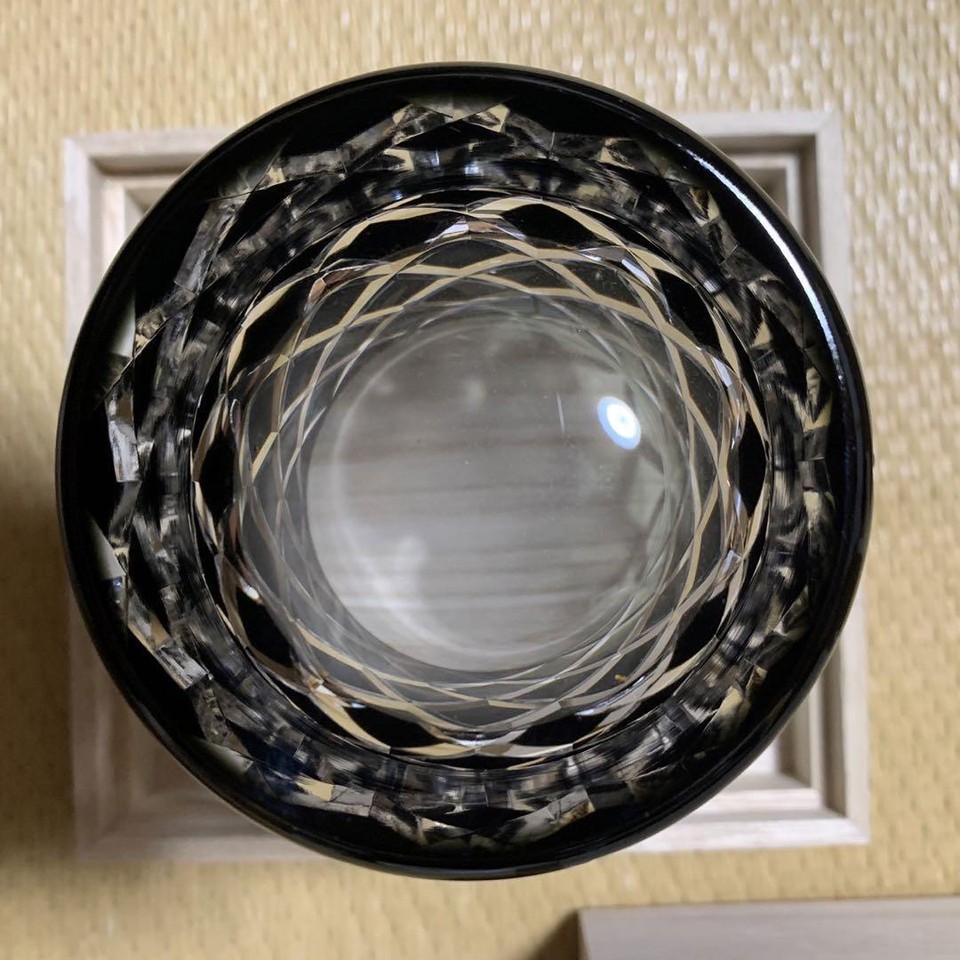 Edo Kiriko Saiho Yarai Pattern Black Rocks Glass Wooden Box eBay
