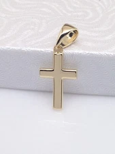 Plain Gold Cross Pendant for necklace 925 Sterling Silver Small 16.5mm/0.65"