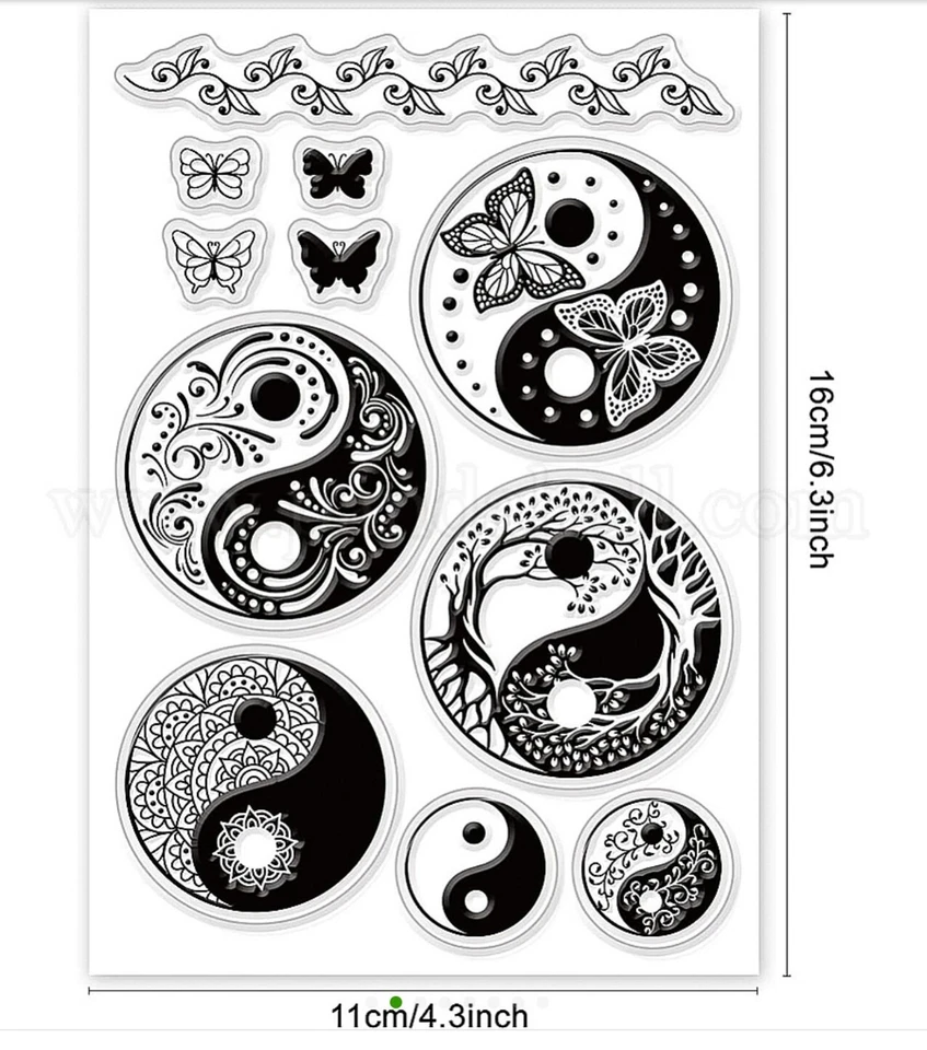 Diseño Sellos Transparentes Tarjeta Textura Ying Yang NUEVO Envío Gratis Foto 2 de 2