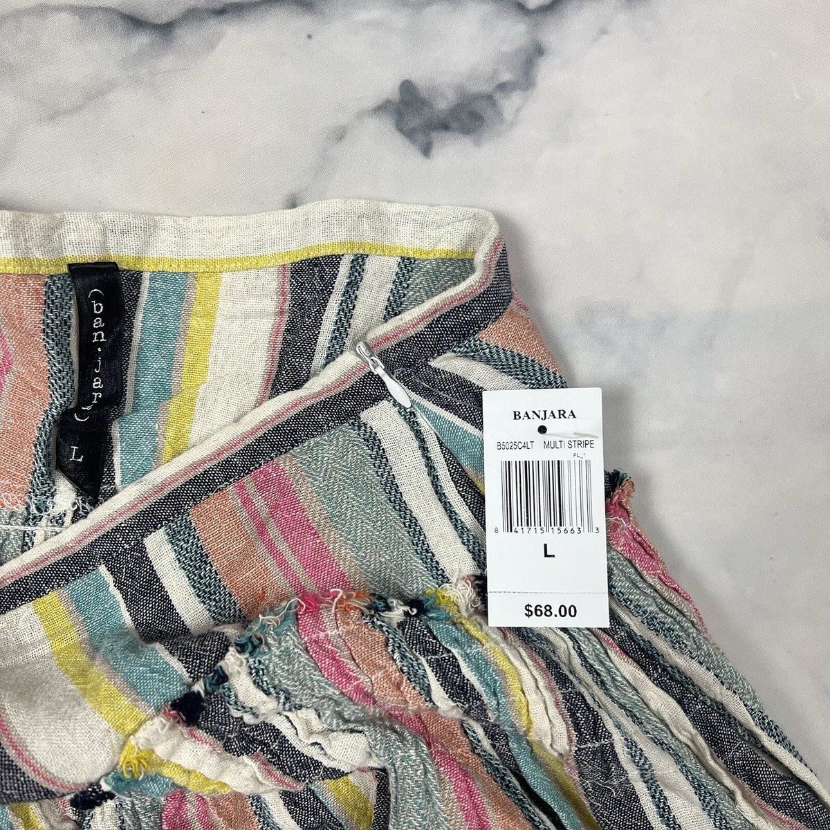 Banjara Micro Mini Skirt Size Large Multi Stripe Linen Side Zip Banjara Micro Mini Skirt Size Large Multi Stripe Linen Side Zip