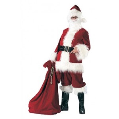 Santa Claus Costume 6Pc Burg Velveteen & Faux Fur Coat Pts Hat Boot Tops Belt Lg - Picture 1 of 1