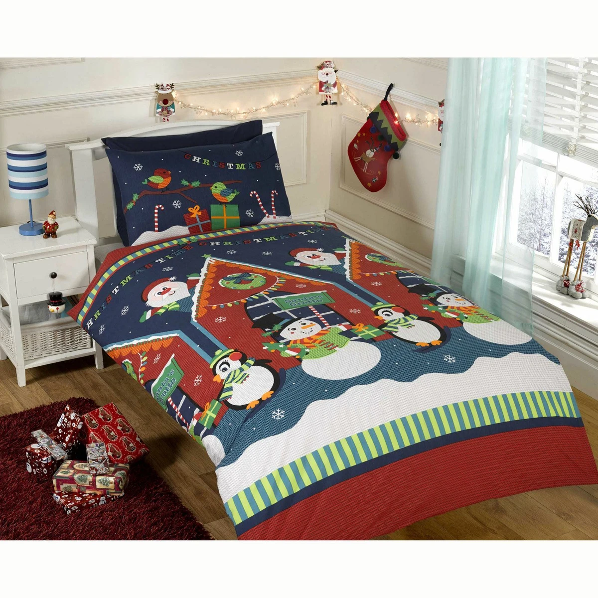 Cmfshape Set Copripiumino King Size Natalizio 5 Pezzi, Morbido Poliestere, Motivo Babbo Natale Albero E Renna, Reversibile - 3