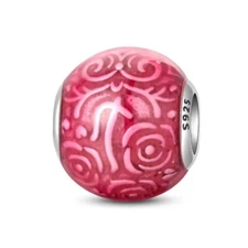 KUNSIR 925 Sterling Silver Charm Vintage Pink Rose Beads For European Bracelets