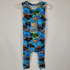 NWT Posh Peanut X Hot Wheels Monster Trucks 18-24 M BasicRacerback Romper Bamboo