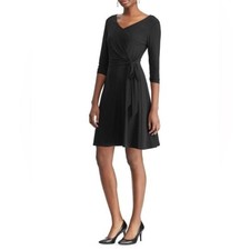 Chaps Tie-Front Fit-&-Flare Black Dress Size XL NWT MSRP $120