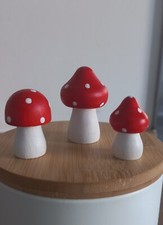 Handmade Seasonal Red Nature Red And White Wooden Toadstools Woodland Mushrooms