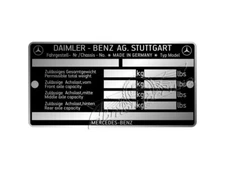 Mercedes Benz Daimler Chassis Data Plate For Mercedes 170 220 300 Model