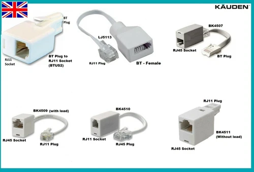 RJ45 RJ11 Plug Socket Adapter or Modem ASDL Router Hub Ethernet Network BT Phone