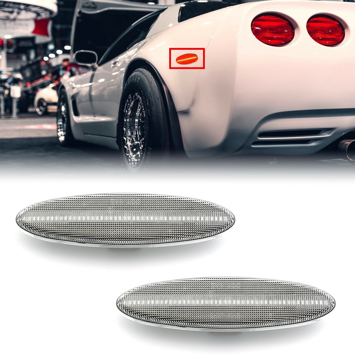 Clear Rear Red LED Side Marker Lamp Lens Pair For 1997-2004 C5