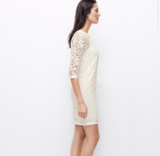 Ann Taylor 3/4 Sleeve White Lace Shift Dress Size 10 Cream New