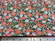 ORANGE, PINK WHITE FLORAL ON DARK BROWN COTTON-BY THE YARD