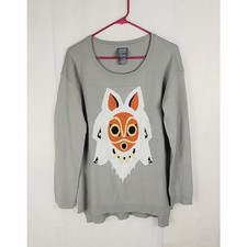 Princess Mononoke San's wolf mask intarsia print sweater Size Medium grey