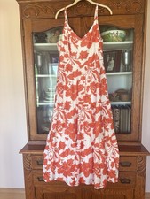 UNBRANDED UNSIZED(M/L) WOMEN ORANGE/WHITE FLORAL VNECK STRAPPY MAXI DRESS