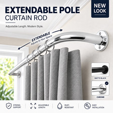 Extendable Metal Curtain Pole Around Design Curtain Rod With Rings & Fitting Set
